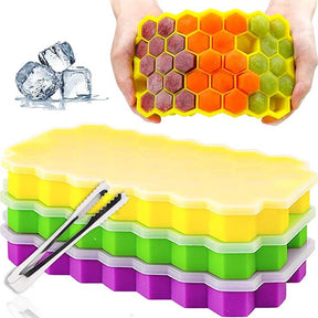 Silicone Ice Cube Tray with Lid - Honey Comb Push Pop Mini Ice Cube Molds