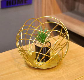 Multi Purpose Spherical Golden Metal Room Decor Item With Artificial Flower Succulent Planter Pot Stand