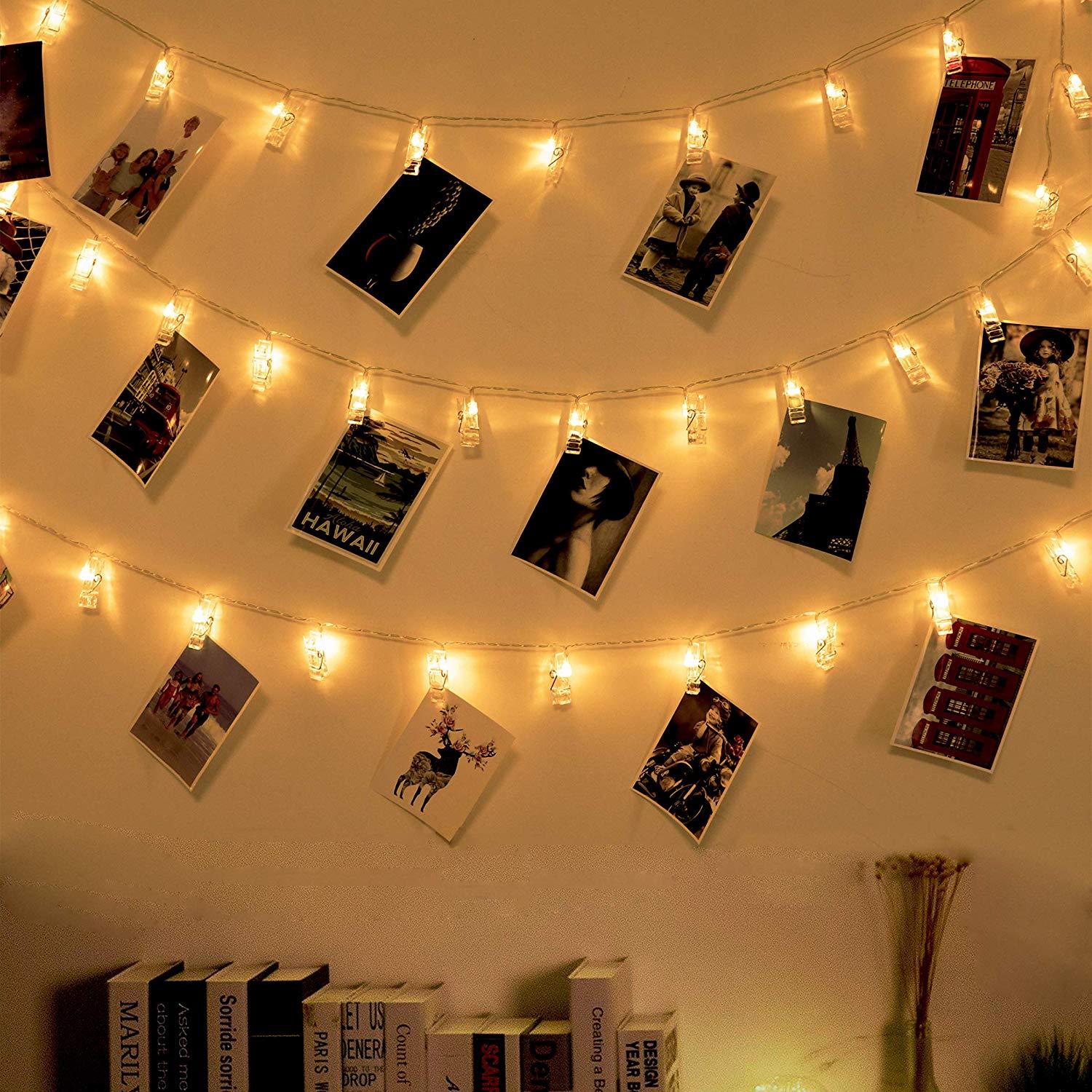 LED Photo Clip String Lights, Battery Operated / Warm Light