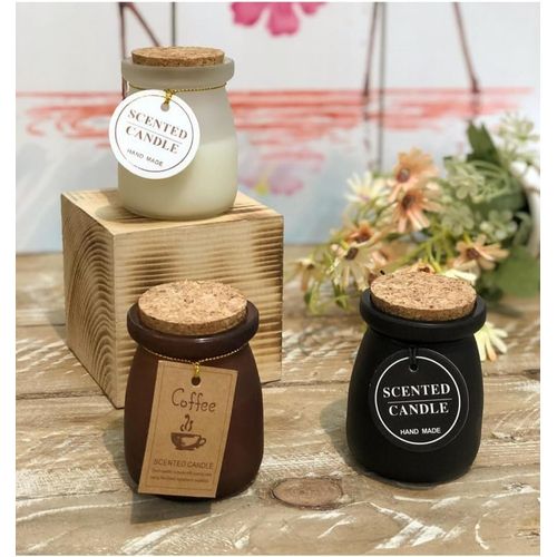 Pack of 2 SCENTED SMOKE FREE GLASS JAR CANDLES WITH WOOD CORK LID