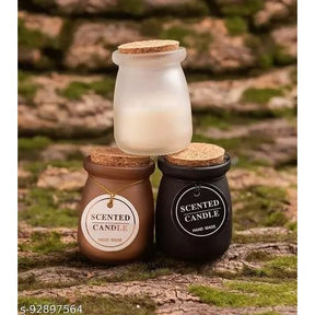 Pack of 2 SCENTED SMOKE FREE GLASS JAR CANDLES WITH WOOD CORK LID