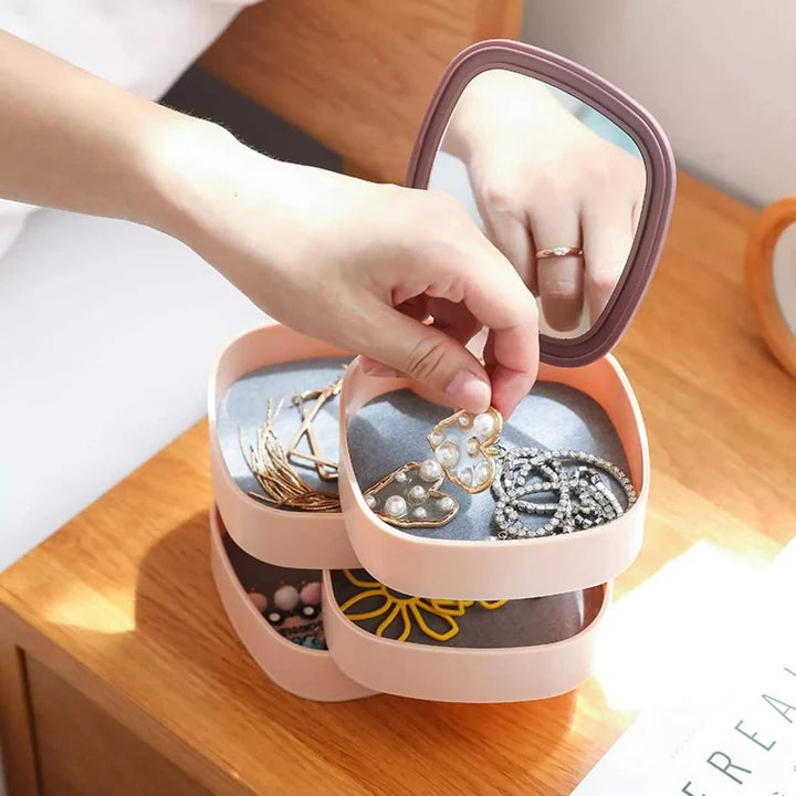 4 Layer Rotating Jewellery Organiser Box With Mirror