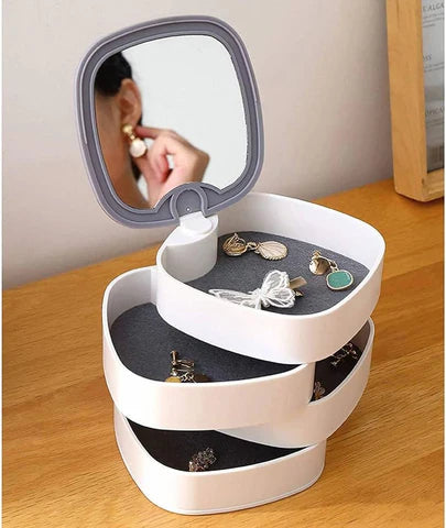 4 Layer Rotating Jewellery Organiser Box With Mirror