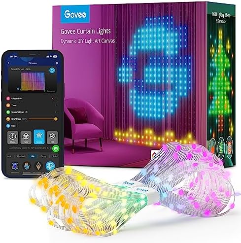 Curtain Lights, Smart LED Curtain Lights, Color Changing Wall Lights, Dynamic DIY Curtain String Lights for Bedroom Living Room Halloween Decor, Outdoor IP65 Waterproof，4.9x6.6ft, 520 RGBIC LED