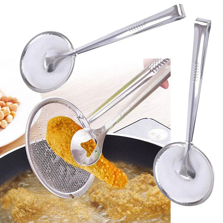 2 in 1 Stainless Steel Frying  Tong with Strainer