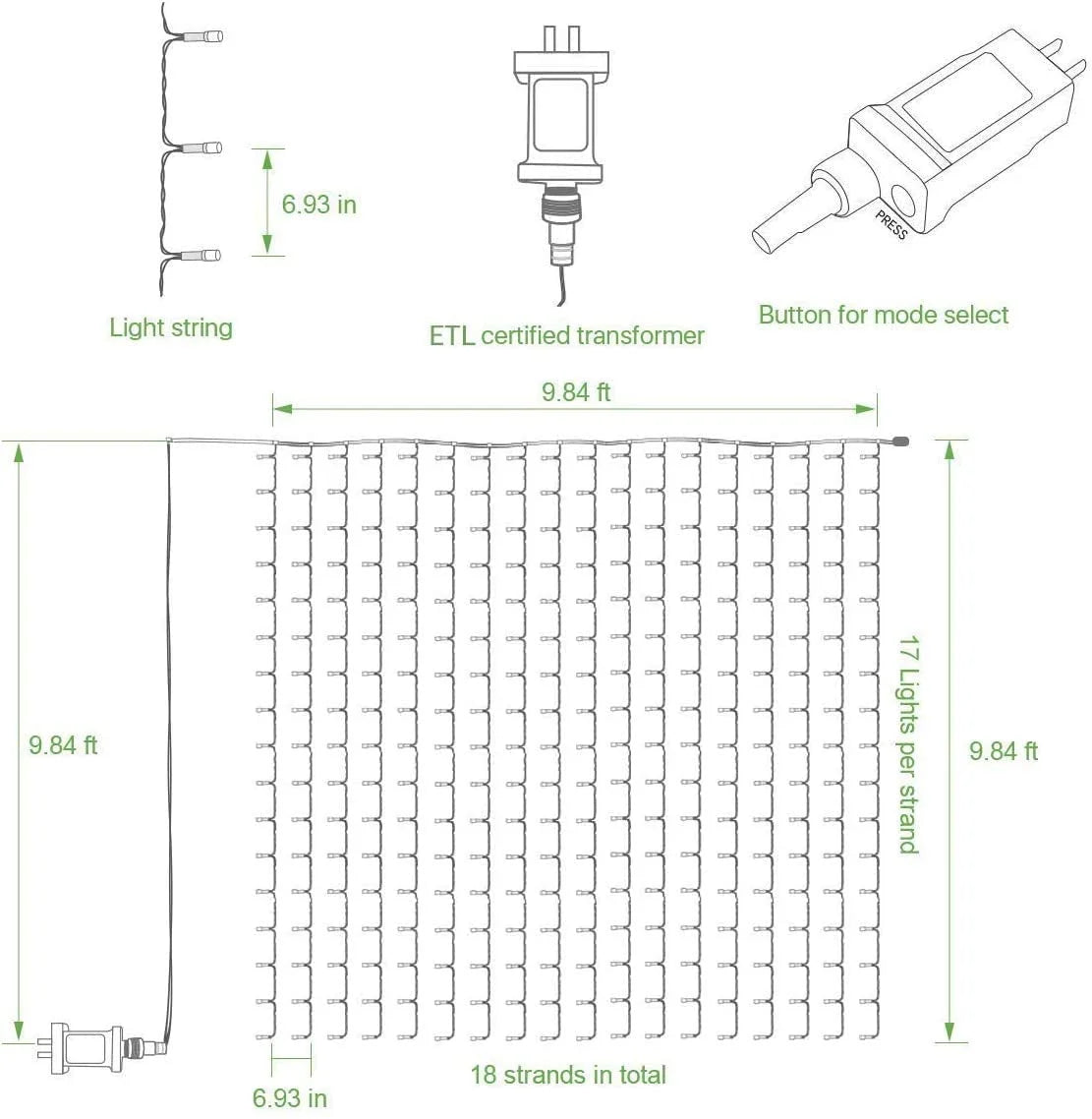 300 LED 10×10 feet LED curtain lights strings Plug in