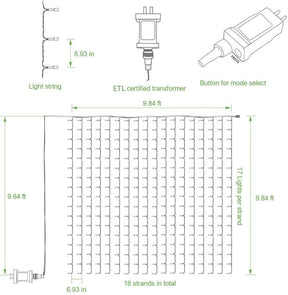 300 LED 10×10 feet LED curtain lights strings Plug in