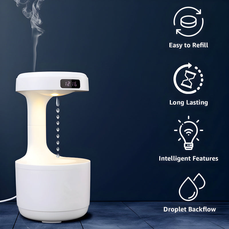 600ml Anti-Gravity Cool Mist Humidifier With Clock & Aroma Diffuser For Office And Bedroom