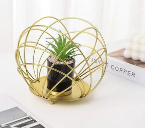 Multi Purpose Spherical Golden Metal Room Decor Item With Artificial Flower Succulent Planter Pot Stand