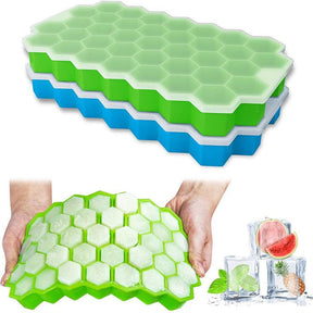 Silicone Ice Cube Tray with Lid - Honey Comb Push Pop Mini Ice Cube Molds