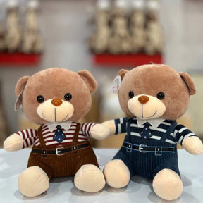 Adorable 40cm Plush Teddy Bear Brown with Striped Outfit and Tie