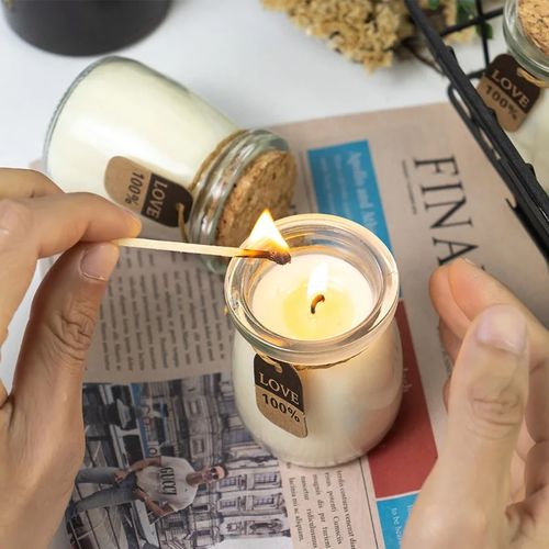 Pack of 2 SCENTED SMOKE FREE GLASS JAR CANDLES WITH WOOD CORK LID