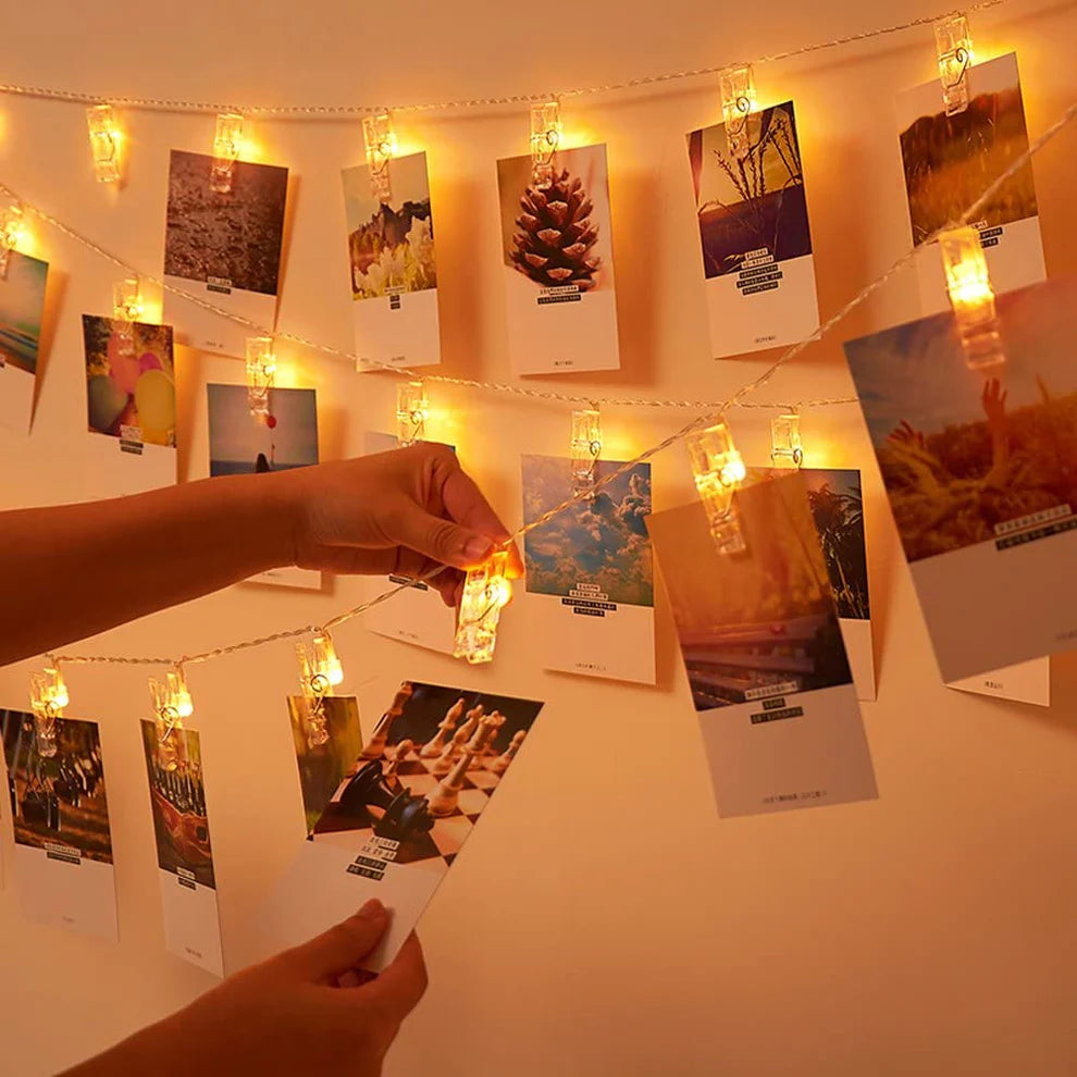 LED Photo Clip String Lights, Battery Operated / Warm Light