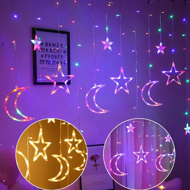 LED Curtain String Lights Moon and Stars