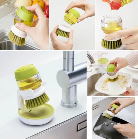 Dish Washing Brush With Liquid Soap Dispenser Stand