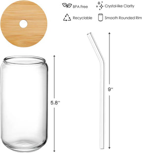 Glass Tumbler with Bamboo Lids and Glass Straw 500ml