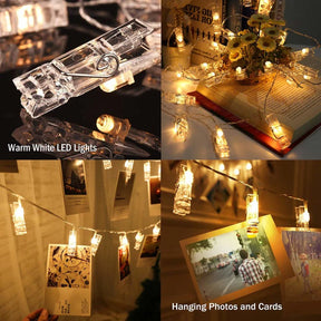 LED Photo Clip String Lights, Battery Operated / Warm Light