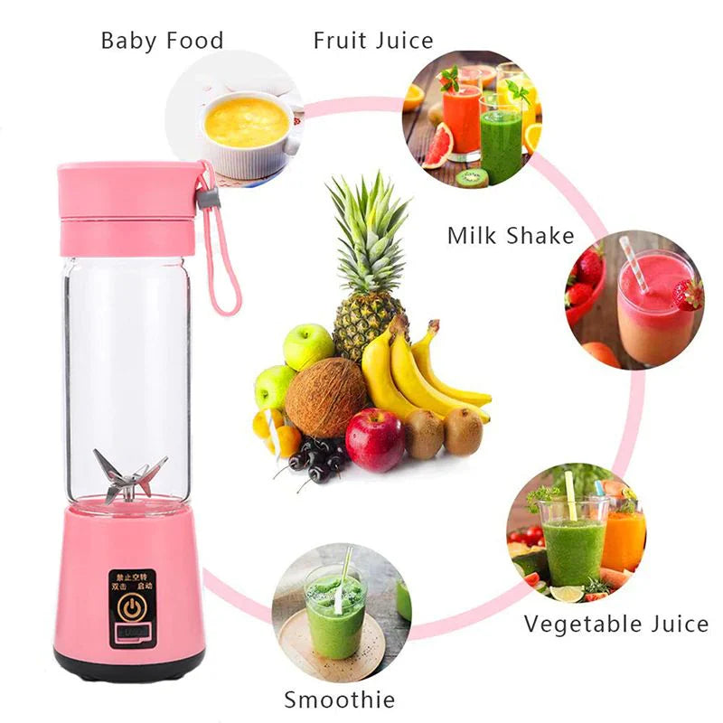 Mini Portable USB Rechargeable Juicer Blender Mixer 6 Blades 380ml