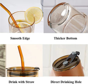 Glass Tumbler with Straw, Lid & Leather Sleeve 450ml