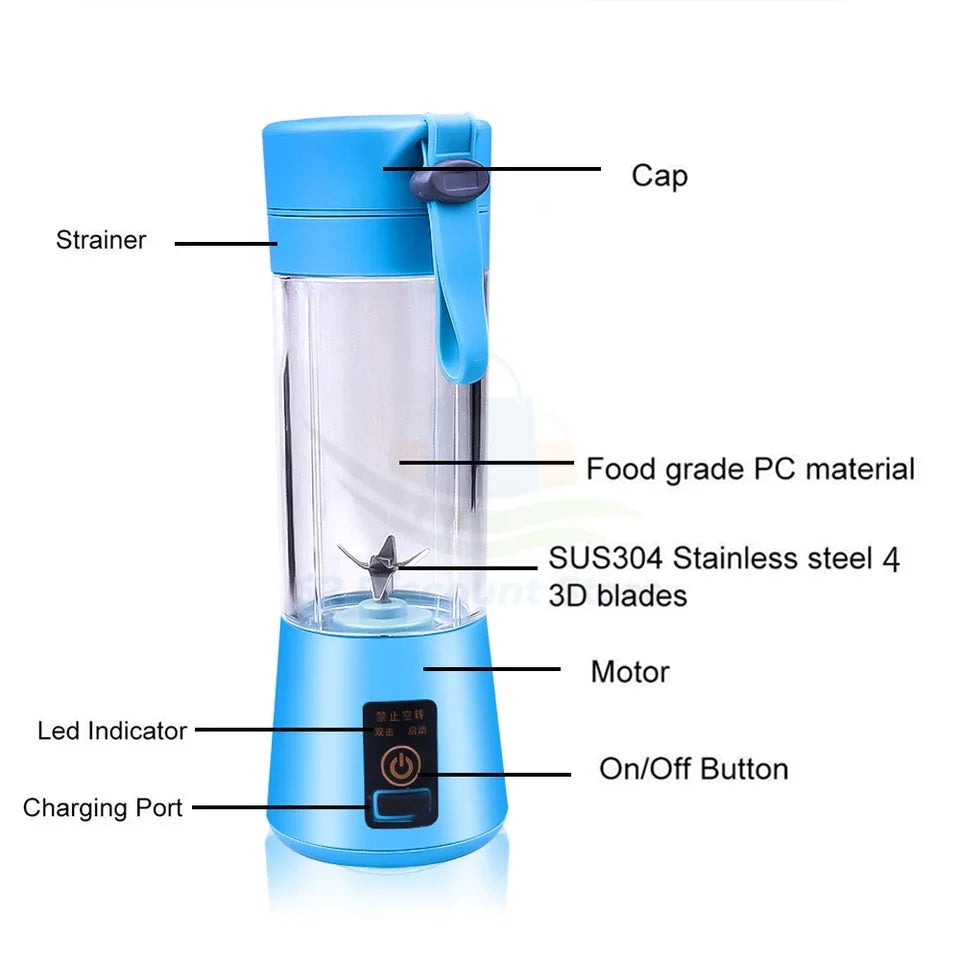 Mini Portable USB Rechargeable Juicer Blender Mixer 6 Blades 380ml