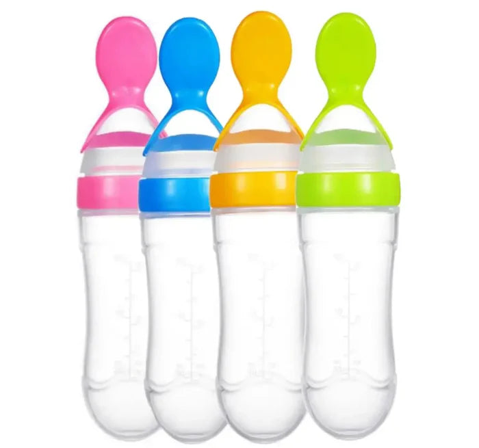 Pack Of 4 | Baby Silicone Spoon Feeder + Fruit Pacifier + Knee Pads + U Shape Brush