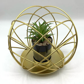 Multi Purpose Spherical Golden Metal Room Decor Item With Artificial Flower Succulent Planter Pot Stand