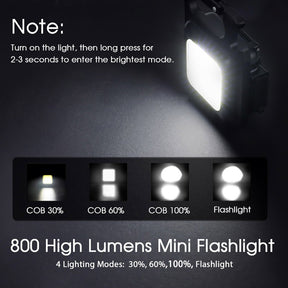 Pack of 2 Portable Multifunctional Super Bright COB Rechargeable Keychain Lights