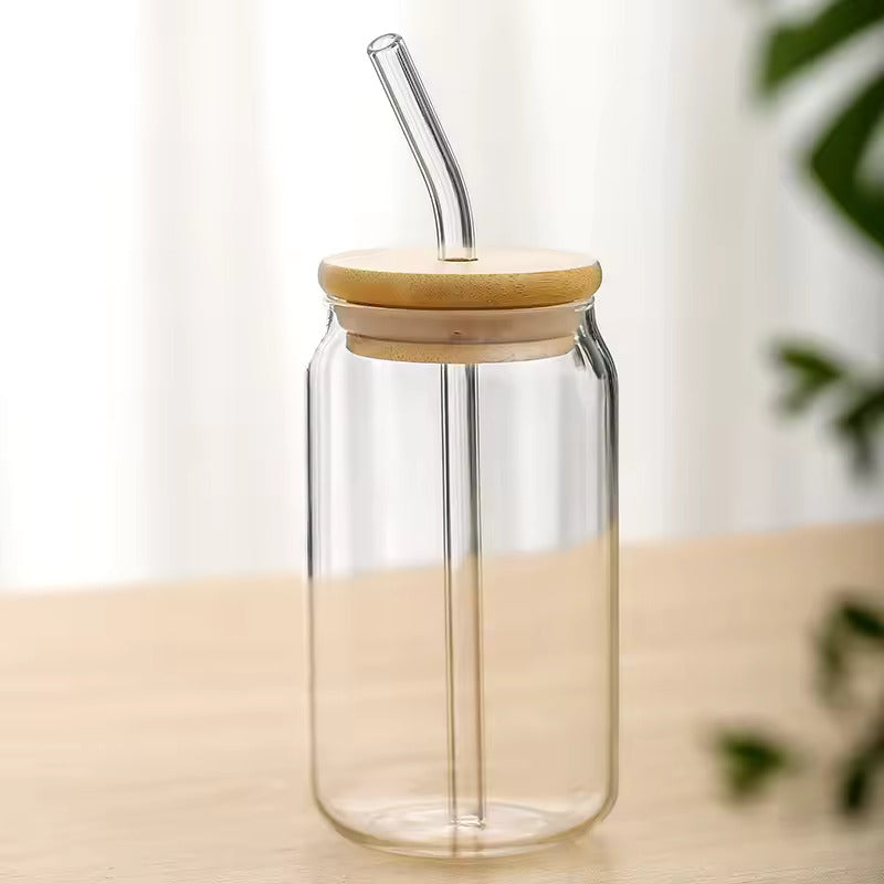 Glass Tumbler with Bamboo Lids and Glass Straw 500ml